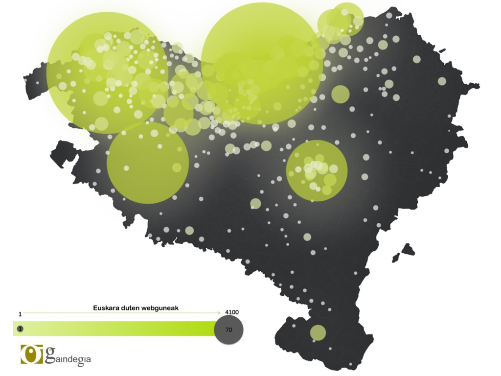 2017an euskara duten webguneen dentsitatea adierazten duen Euskal Herriko mapa
